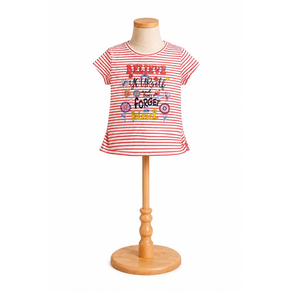 Girls Size 6 Believe in Yourself Striped Graphic Tee Pink Short Sleeve Shirt